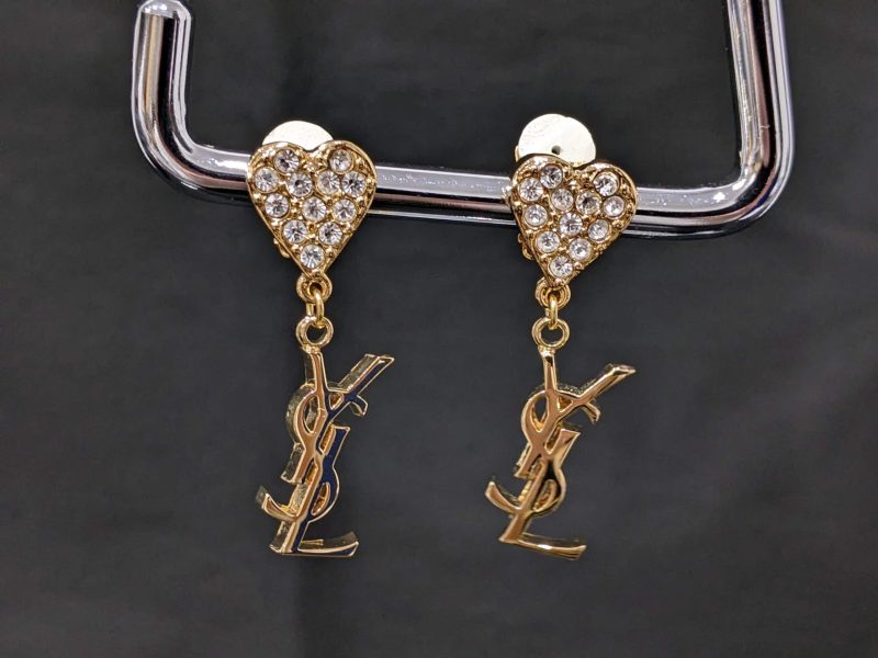 YSL,ロゴイヤリング,ラインストーン