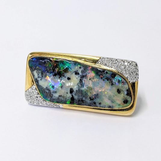 金,ブローチ,オパール